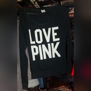 PINK by VS Black/White "Love Pink" Long Sleeve Tee
